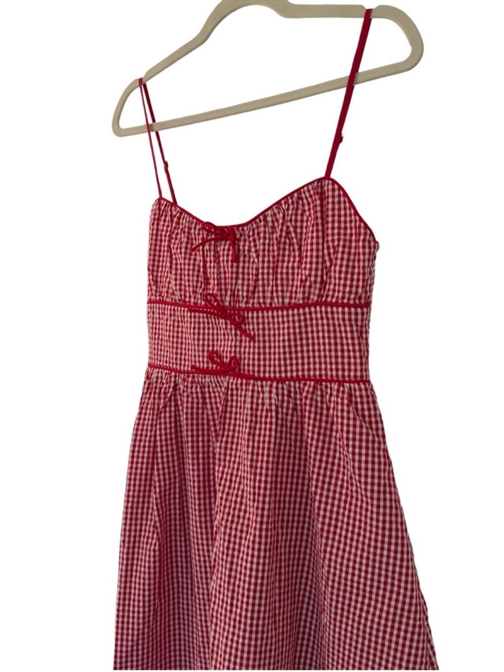 House of Harlow 1960 Gingham Seersucker Smocked Maxi Dress Red White M NWT - Picture 5 of 9